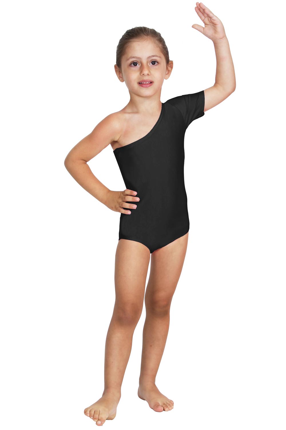 BODY DANZA LYCRA MONOSPALLA MEZZA MANICA NERO BABY